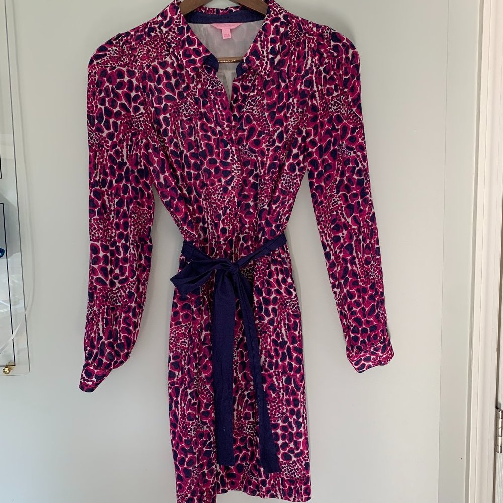 Lilly Pulitzer Pink/Blue Leopard print size 4 shirts dress, perfect for …
